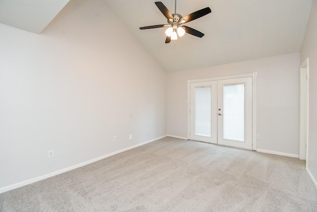 1010 Rock Canyon Dr, Katy, TX 77450 - empty room with vaulted ceiling, french doors, light carpet, and ceiling fan