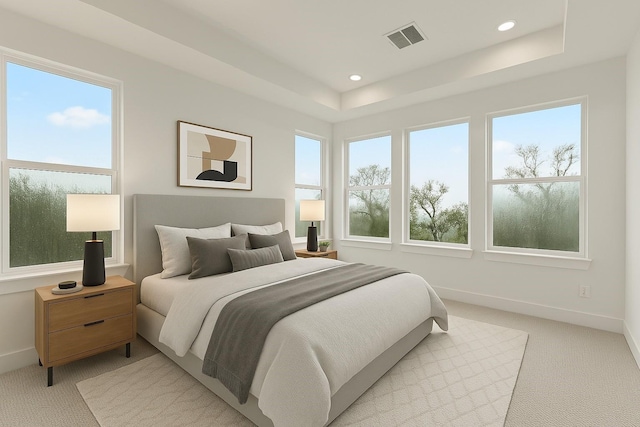 1604 Mary St, Houston, TX 77026 - bedroom with light carpet, a raised ceiling, and recessed lighting