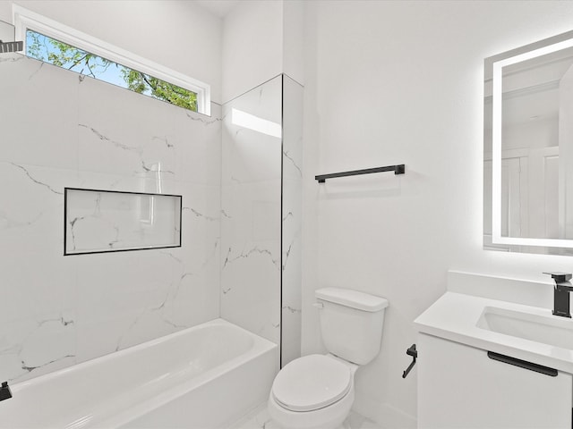 1604 Mary St, Houston, TX 77026 - full bathroom featuring vanity, tub / shower combination, and marble finish flooring