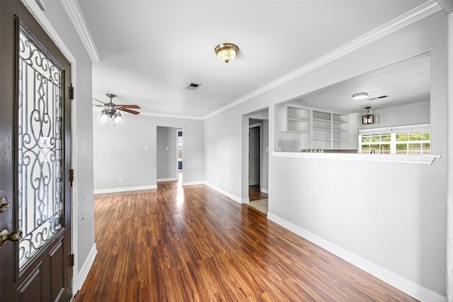 4535 Clermont Ave, Groves, TX 77619 - foyer with wood finished floors, ornamental molding, and ceiling fan