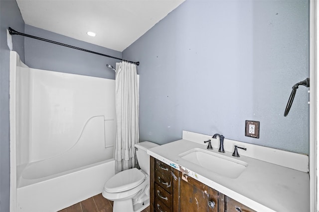 4535 Clermont Ave, Groves, TX 77619 - bathroom with shower / bath combination with curtain, vanity, and wood finished floors