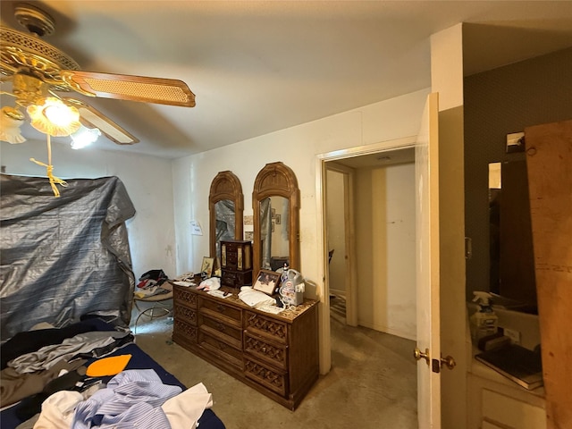12380 Sandpiper Dr Unit 201, Houston, TX 77035 - bedroom featuring a ceiling fan and unfinished concrete floors