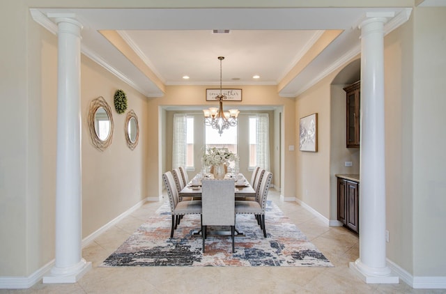 5719 Avon Landing Ln, Sugar Land, TX 77479 - dining space featuring ornamental molding, a chandelier, and light tile patterned floors