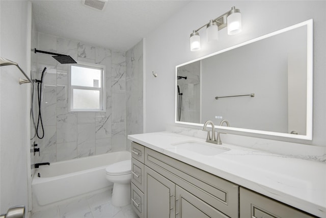 7502 Dawnbriar Ct, Houston, TX 77489 - bathroom with marble finish flooring, vanity, and bathing tub / shower combination
