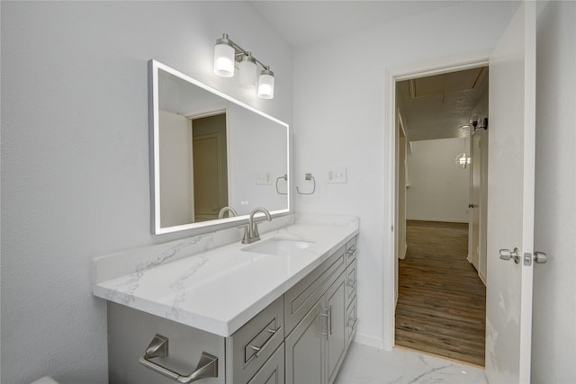 7502 Dawnbriar Ct, Houston, TX 77489 - bathroom featuring vanity and marble look tile flooring