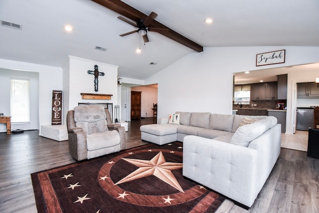 718 River Plantation Dr, Conroe, TX 77302 - living room featuring healthy amount of natural light, ceiling fan, dark wood-type flooring, and recessed lighting