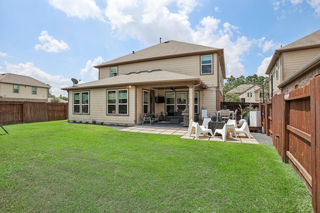 6019 Rivergrove Bend Dr, Humble, TX 77346 - back of property with a fenced backyard, a patio area, and an outdoor living space