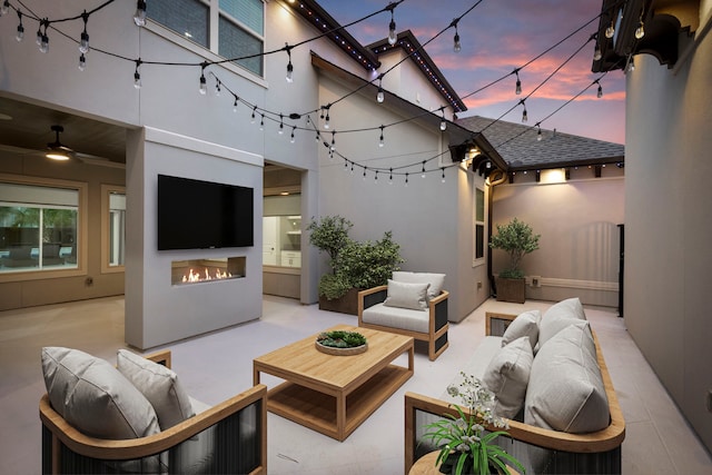 3971 Rolling Thicket Dr, Spring, TX 77386 - view of patio / terrace featuring an outdoor living space with a fireplace and a ceiling fan