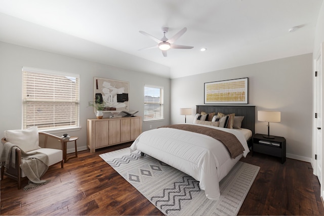 3971 Rolling Thicket Dr, Spring, TX 77386 - bedroom featuring dark wood-type flooring, recessed lighting, and a ceiling fan