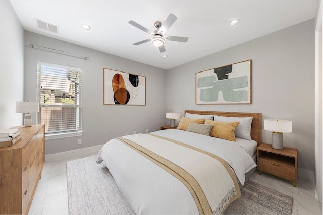 3971 Rolling Thicket Dr, Spring, TX 77386 - bedroom with recessed lighting, a ceiling fan, and light marble finish flooring