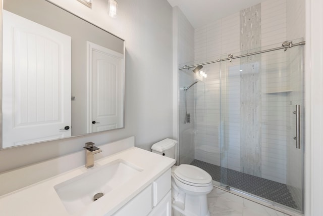 3971 Rolling Thicket Dr, Spring, TX 77386 - full bath with a stall shower, vanity, and marble finish flooring