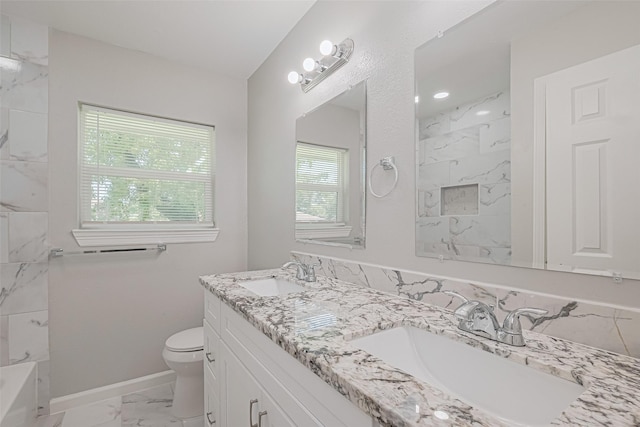 12210 Palmbeach St, Houston, TX 77034 - full bath with marble look tile flooring and double vanity