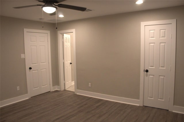 5105 Oak Ave, Pasadena, TX 77503 - empty room featuring a ceiling fan, dark wood-type flooring, and recessed lighting