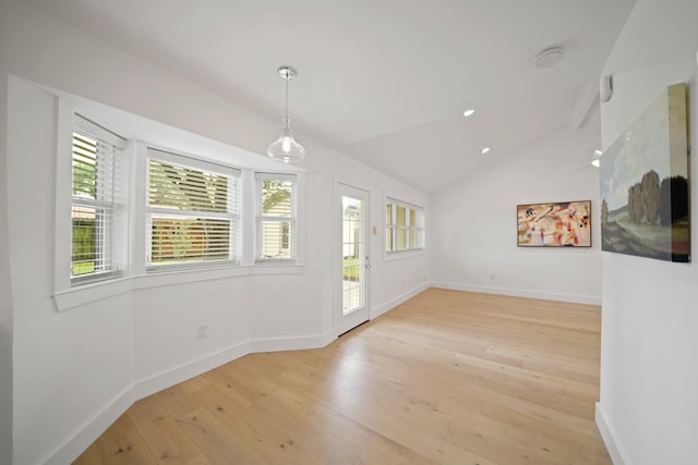 5730 Chrystell Ln, Houston, TX 77092 - foyer featuring light wood-style flooring, vaulted ceiling, and a ceiling fan