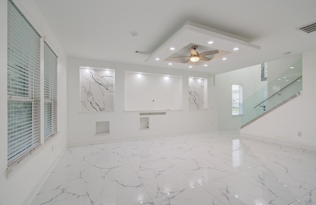 4627 Prairie Chase Dr, Houston, TX 77069 - empty room featuring recessed lighting, a ceiling fan, and light marble finish floors