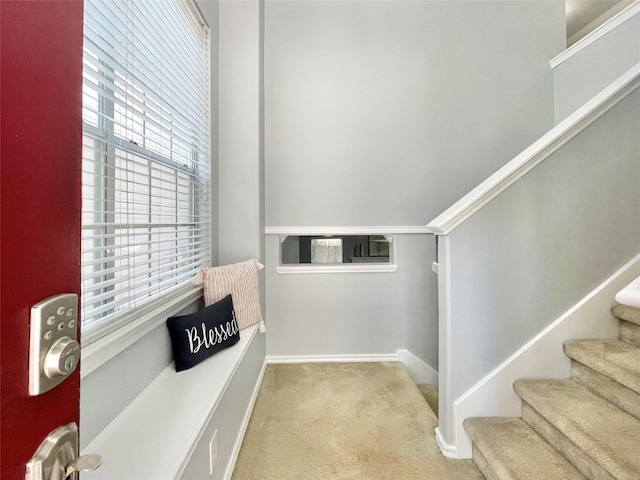 46 Marble Rock Pl, The Woodlands, TX 77382 - stairway featuring healthy amount of natural light and carpet