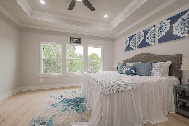 3835 Mainer St, Houston, TX 77021 - bedroom with a raised ceiling, multiple windows, wood finished floors, crown molding, and recessed lighting