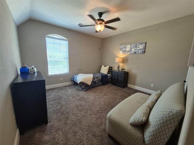 7106 Prairie Grass Ln, Katy, TX 77493 - bedroom featuring carpet flooring, a ceiling fan, and vaulted ceiling