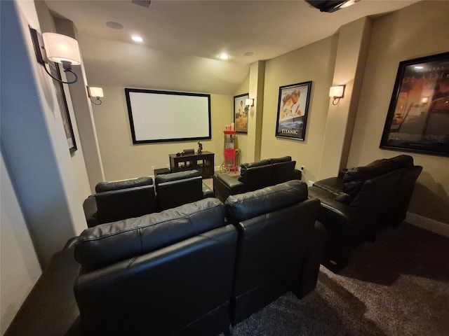 7106 Prairie Grass Ln, Katy, TX 77493 - home theater room featuring carpet flooring and vaulted ceiling