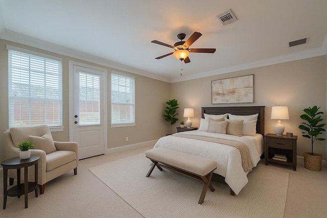 8324 Ginger Oak St, Houston, TX 77055 - bedroom with crown molding, light colored carpet, and ceiling fan