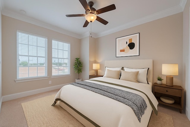 8324 Ginger Oak St, Houston, TX 77055 - bedroom featuring carpet flooring, ornamental molding, and ceiling fan