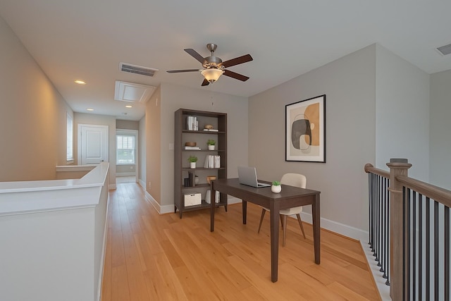 8324 Ginger Oak St, Houston, TX 77055 - office space featuring light wood-type flooring, ceiling fan, attic access, and recessed lighting