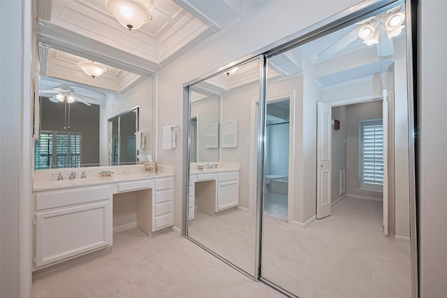 11711 Memorial Dr Unit 213, Houston, TX 77024 - full bathroom with ceiling fan, ornamental molding, and vanity