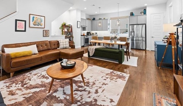 2753 Clinton Dr, Houston, TX 77020 - living area featuring dark wood-style floors and recessed lighting