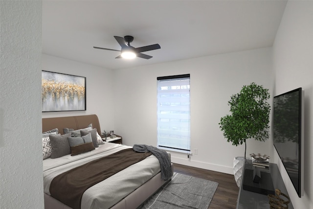 7706 Garsee Dr, Houston, TX 77040 - bedroom with dark wood-style flooring and ceiling fan