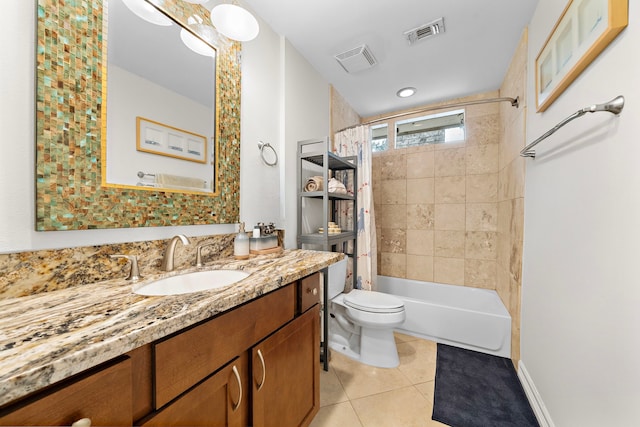 1213 Archley Dr, Hilshire Village, TX 77055 - full bathroom with vanity, tile patterned floors, and shower / bath combo with shower curtain