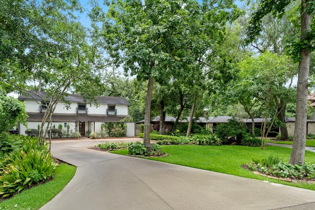 1213 Archley Dr, Hilshire Village, TX 77055 - view of front of property with a front lawn, stucco siding, and concrete driveway