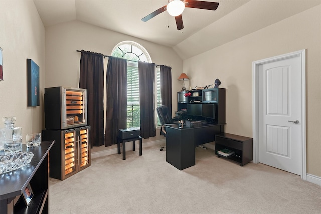 24506 Rossmore Hill Ct, Spring, TX 77389 - carpeted office space with vaulted ceiling and ceiling fan