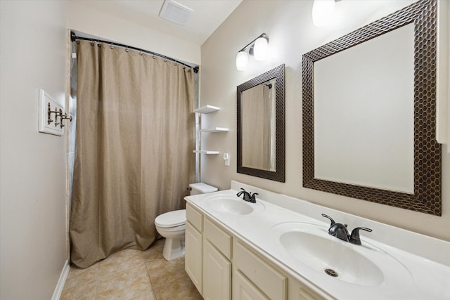 2219 Fenton Rock Ln, Katy, TX 77494 - full bath with double vanity, tile patterned flooring, and a shower with shower curtain