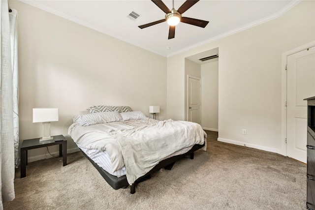 12747 Bridle Springs Ln, Houston, TX 77044 - bedroom featuring carpet flooring, crown molding, and ceiling fan