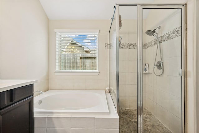 12747 Bridle Springs Ln, Houston, TX 77044 - full bathroom with a bath, a stall shower, and vanity