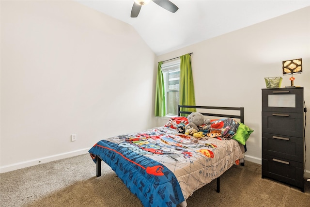 12747 Bridle Springs Ln, Houston, TX 77044 - bedroom featuring carpet floors, vaulted ceiling, and ceiling fan