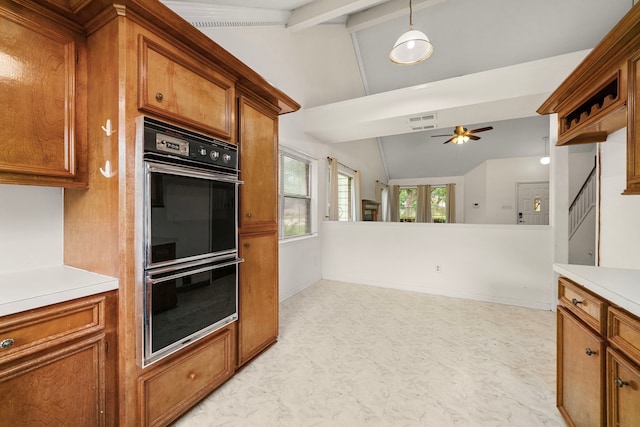 902 Mesa Terrace Dr, Katy, TX 77450 - kitchen featuring ceiling fan and brown cabinets