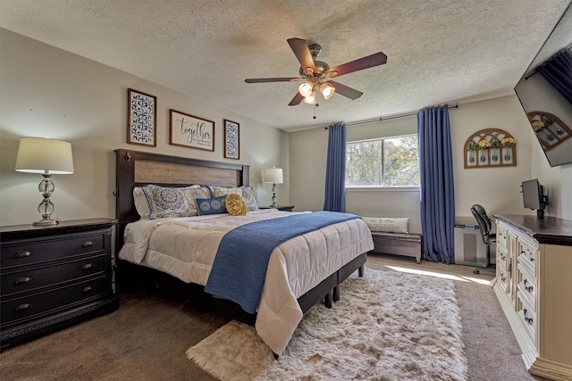 24203 Creekview Dr, Spring, TX 77389 - bedroom with carpet floors, a textured ceiling, and a ceiling fan