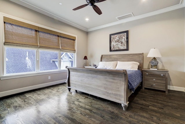 5218 Crawford St, Houston, TX 77004 - bedroom featuring crown molding, wood finished floors, recessed lighting, and ceiling fan