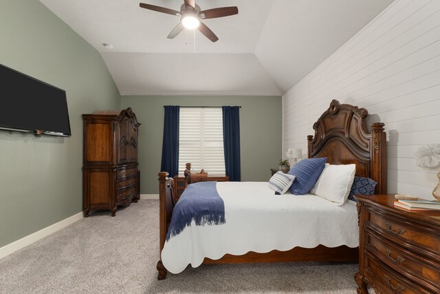 1803 Twin Oaks Cir, Brenham, TX 77833 - bedroom featuring light colored carpet, lofted ceiling, and ceiling fan