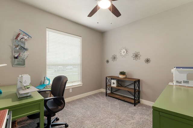 1803 Twin Oaks Cir, Brenham, TX 77833 - home office with ceiling fan, plenty of natural light, and light carpet