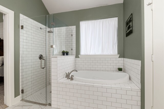 1803 Twin Oaks Cir, Brenham, TX 77833 - bathroom featuring a shower stall, a garden tub, ensuite bath, and marble finish flooring