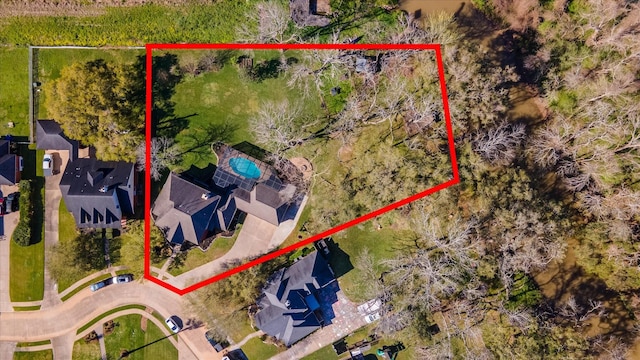 210 River Oaks Dr, Lake Jackson, TX 77566 - aerial view of property and surrounding area featuring property parcel outlined