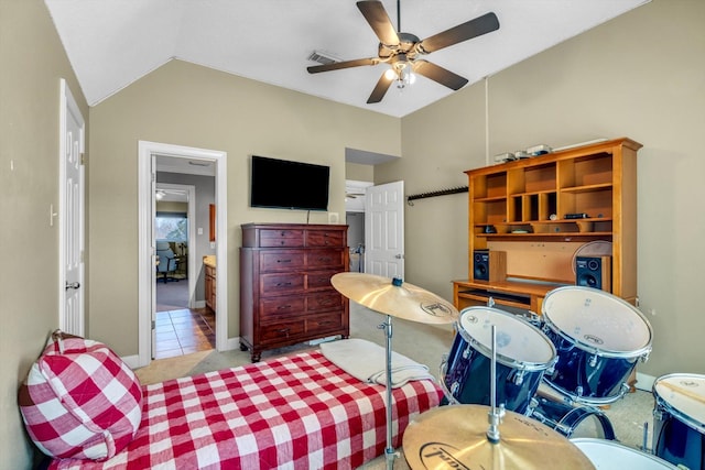 210 River Oaks Dr, Lake Jackson, TX 77566 - carpeted bedroom with lofted ceiling and ceiling fan