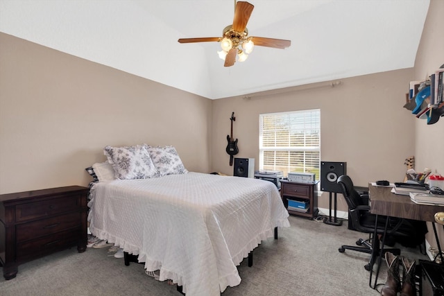 210 River Oaks Dr, Lake Jackson, TX 77566 - bedroom with carpet flooring, vaulted ceiling, a desk, and ceiling fan