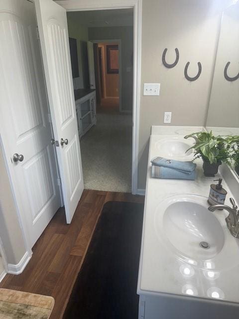 240 Rosalie St, Shepherd, TX 77371 - bathroom with wood finished floors and double vanity
