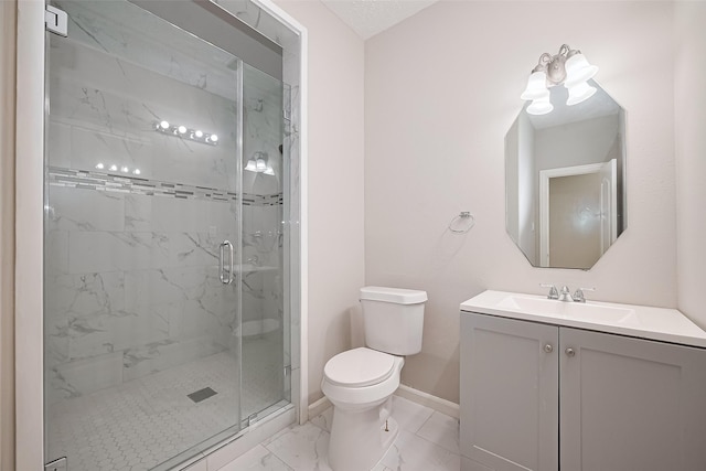 11107 Camino Oaks Dr, Houston, TX 77064 - bathroom with a marble finish shower, vanity, and marble look tile flooring