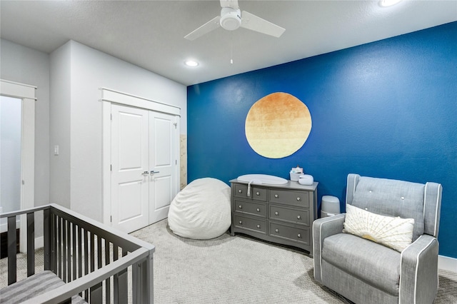 2013 Schweikhardt St, Houston, TX 77020 - carpeted bedroom featuring recessed lighting, a ceiling fan, a nursery area, and a closet