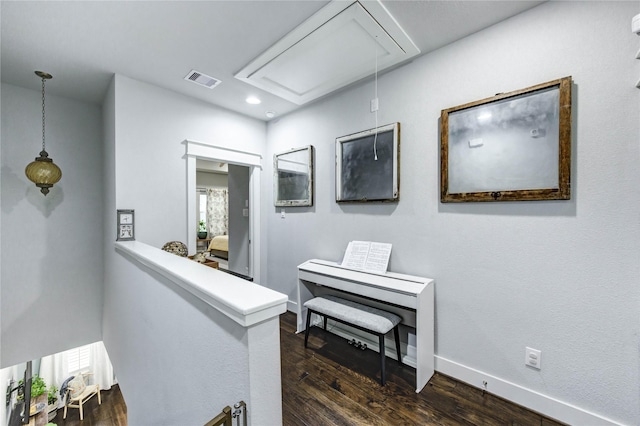 2013 Schweikhardt St, Houston, TX 77020 - corridor with attic access, dark wood-type flooring, an upstairs landing, and recessed lighting
