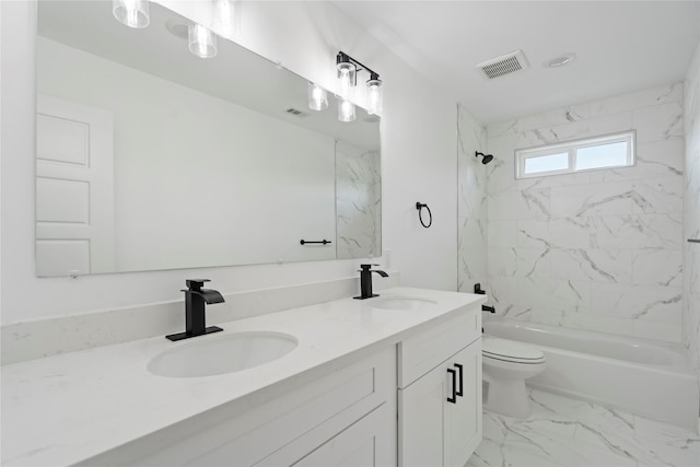 7504 Laura Koppe Rd C/D, Unit C/D Houston, TX 77028 - full bath with double vanity, shower / washtub combination, and marble finish flooring